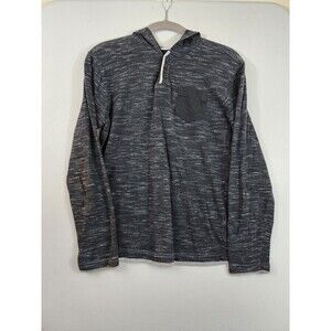 Distortion Juniors Size L Gray Black Long Sleeve Hooded Henley Shirt